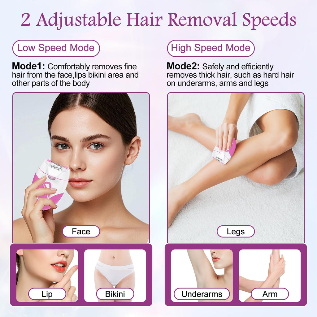 Rechargeable Cordless Electric Epilator with 2 Speed & LED Light W467541