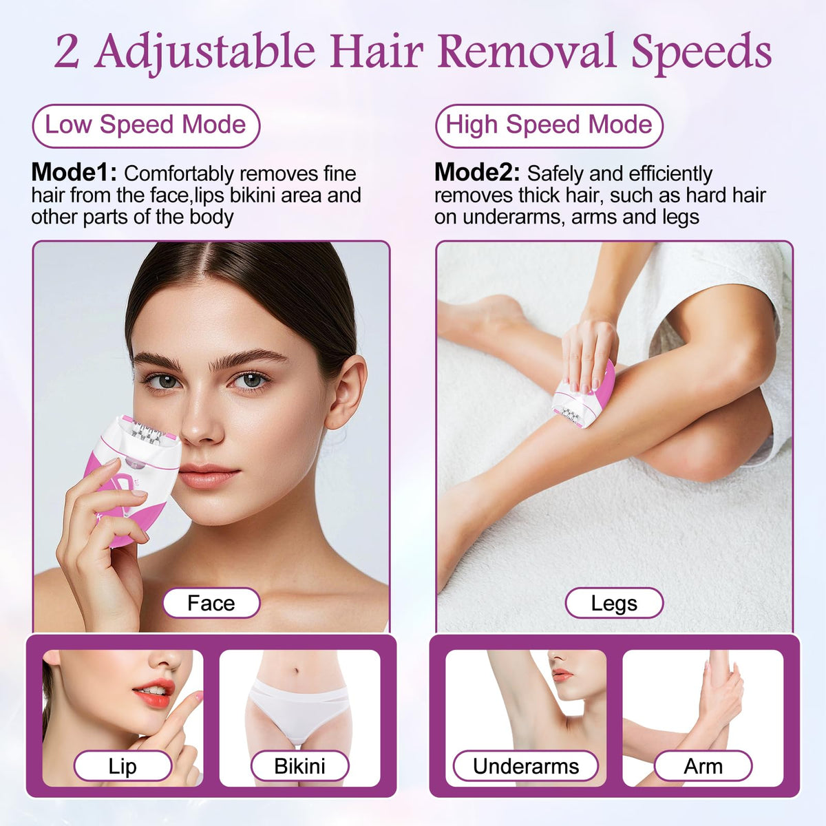 Rechargeable Cordless Electric Epilator with 2 Speed & LED Light W467541