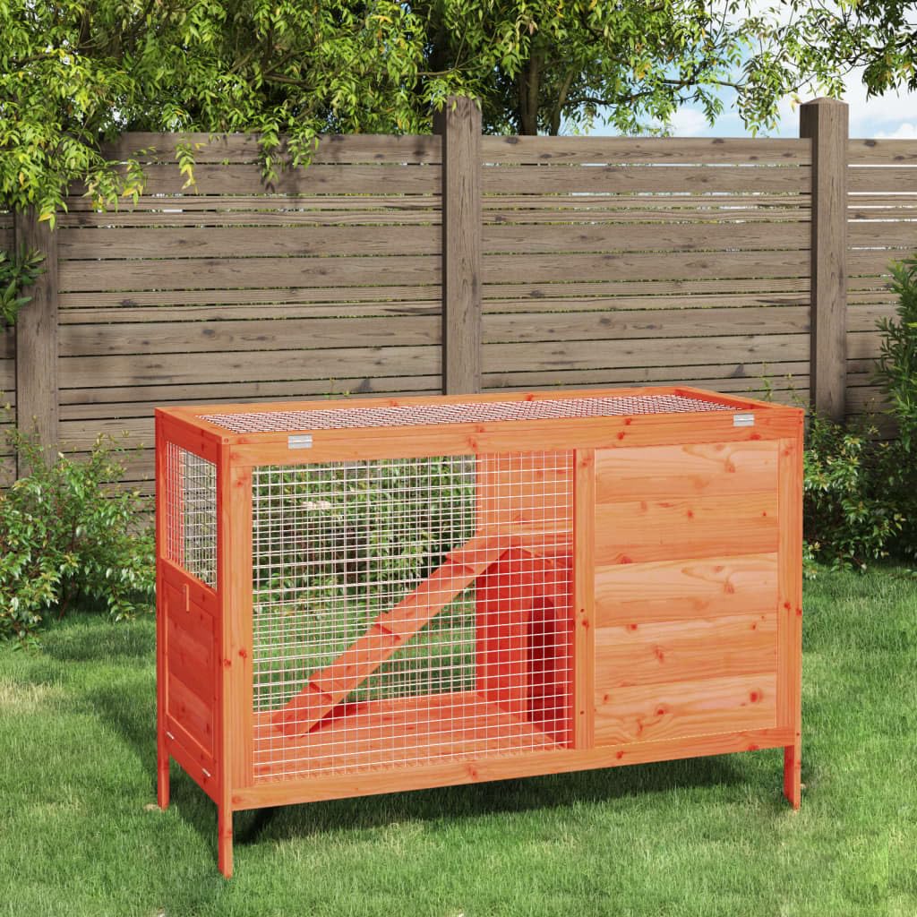 Solid Wood Pine Rabbit Hutch 2 Tier with Wire Mesh Walls and Ramp D9070