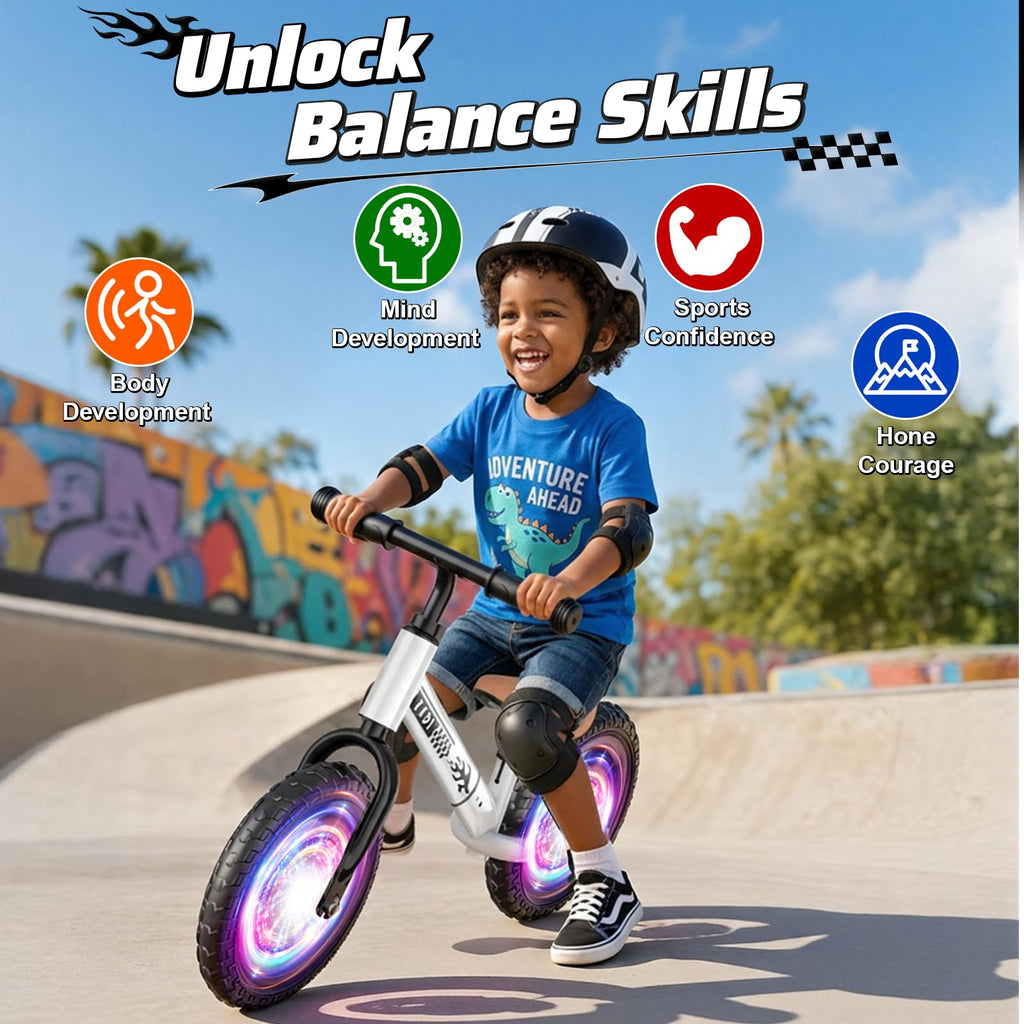Adjustable Toddler Balance Bike with Fender and LED Tires L120906