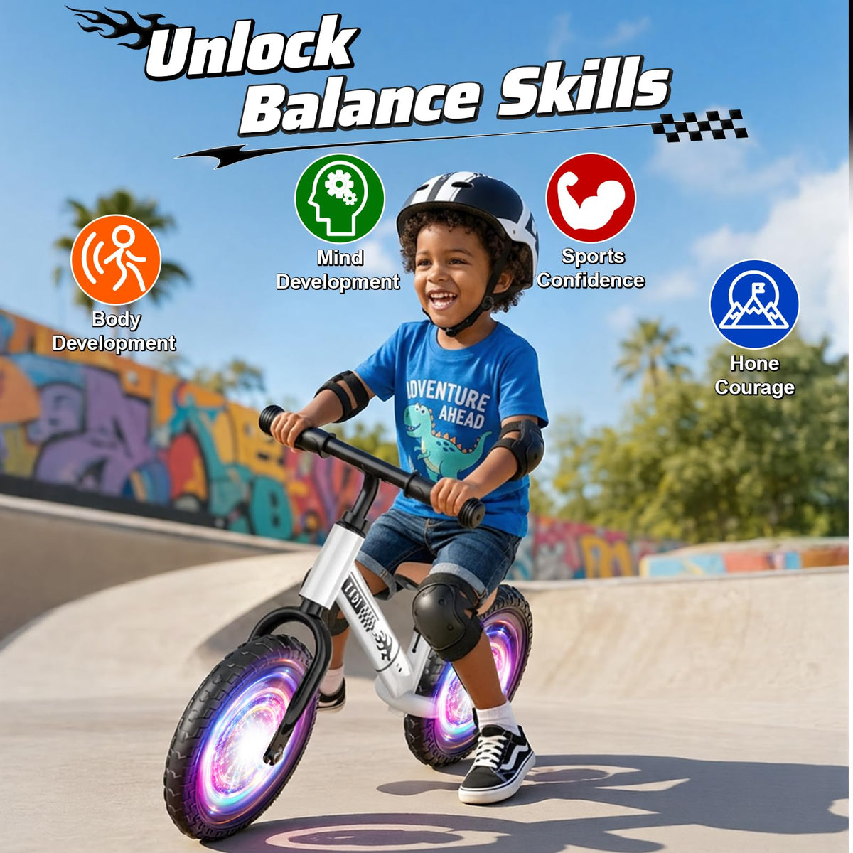 Adjustable Toddler Balance Bike with Fender and LED Tires L120906