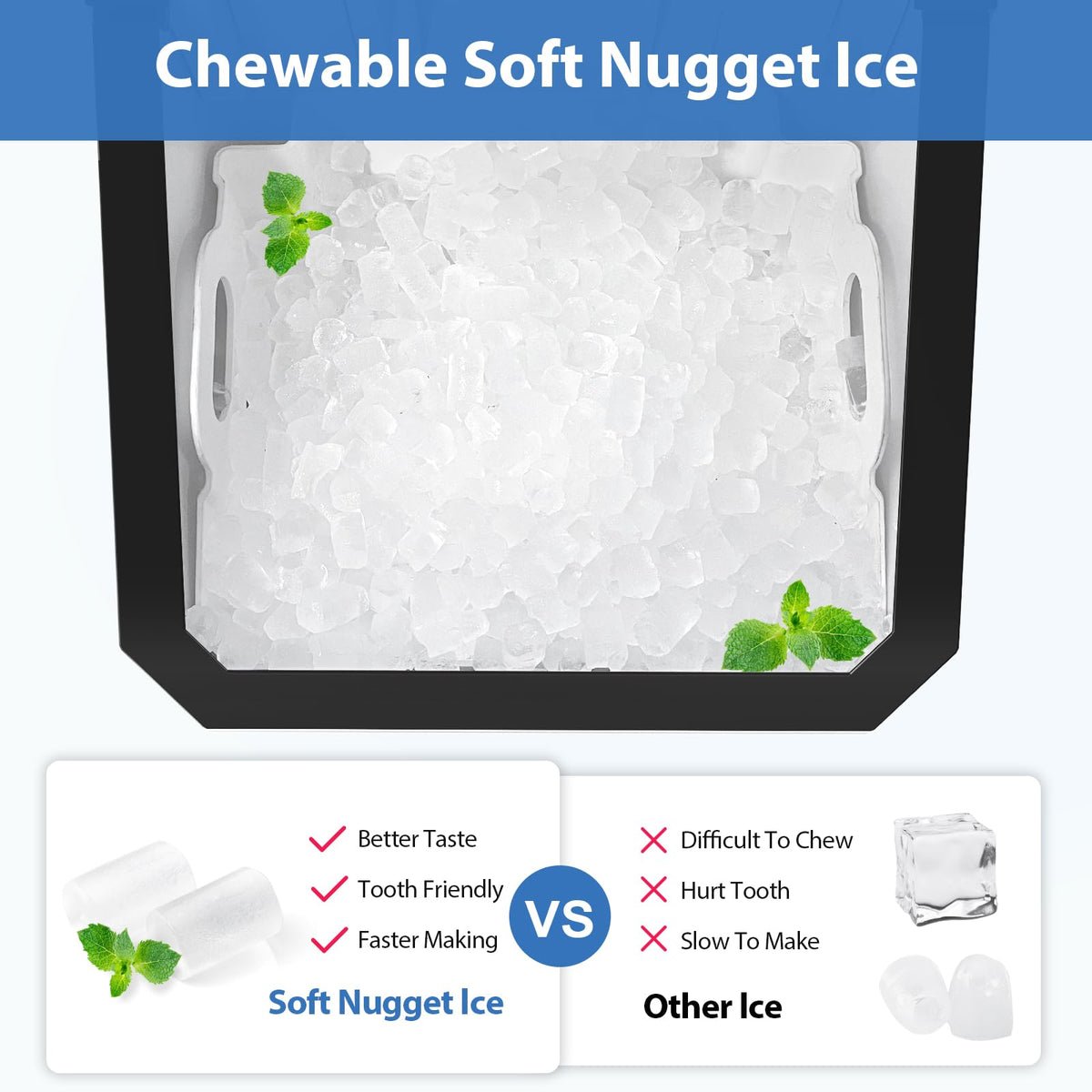 55lbs/Day Self-Cleaning Stainless Steel Nugget Ice Maker Z68218