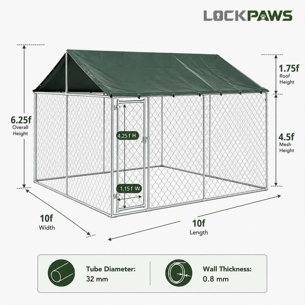 10x10FT Heavy Duty Galvanized Steel Outdoor Dog Kennel Q90979