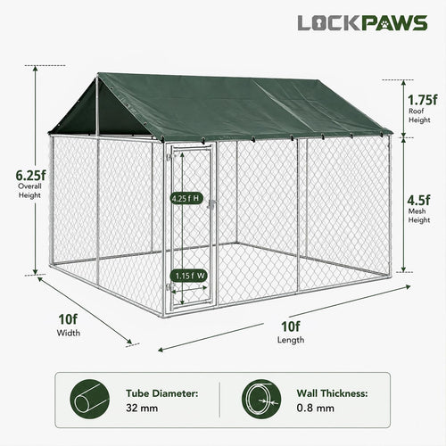 10x10FT Heavy Duty Galvanized Steel Outdoor Dog Kennel Q90979