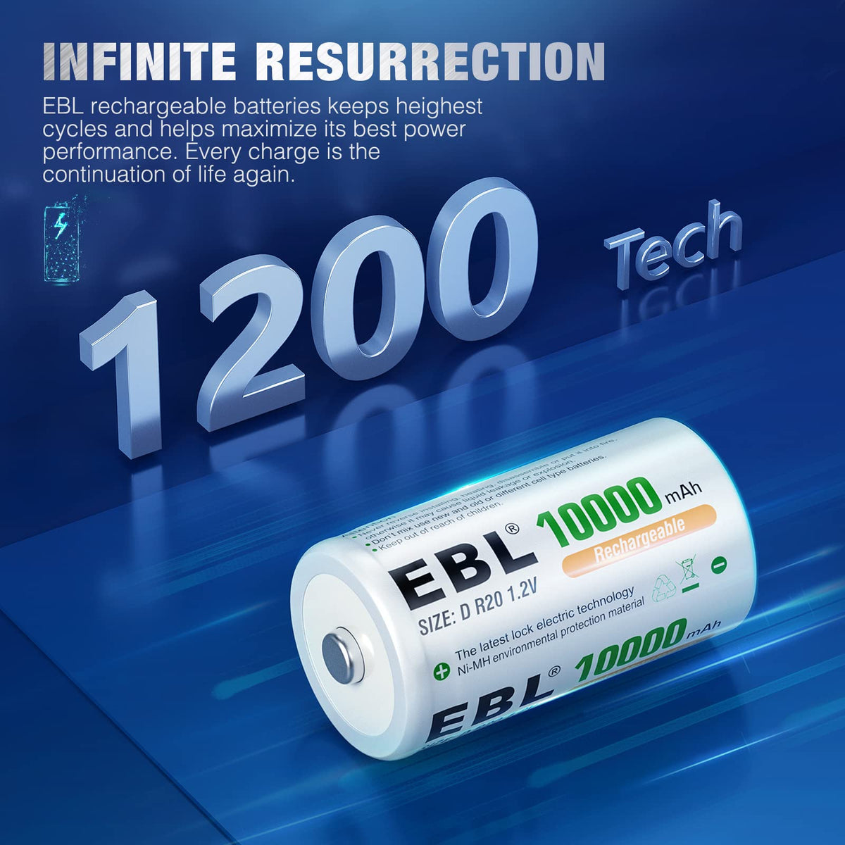 D Size Rechargeable Batteries 6 Pack, AAA Batteries 24 Pack J4042