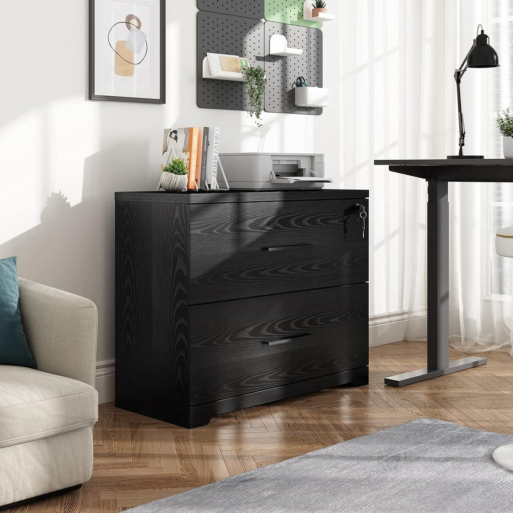 Black 2 Drawer Lateral File Cabinet with Lock Y591