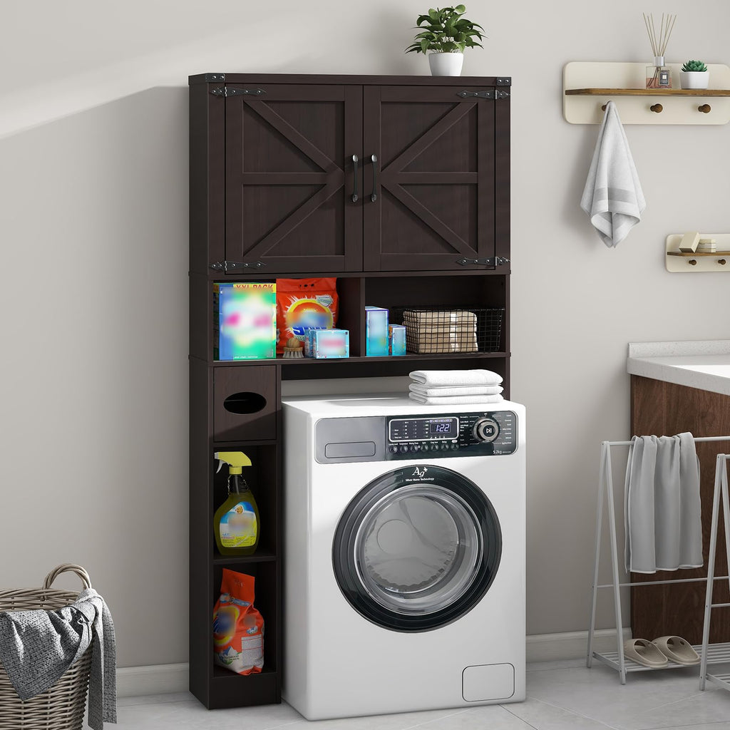 Over The Toilet Storage Cabinet with 2 Barn Doors, Walnut Z3299