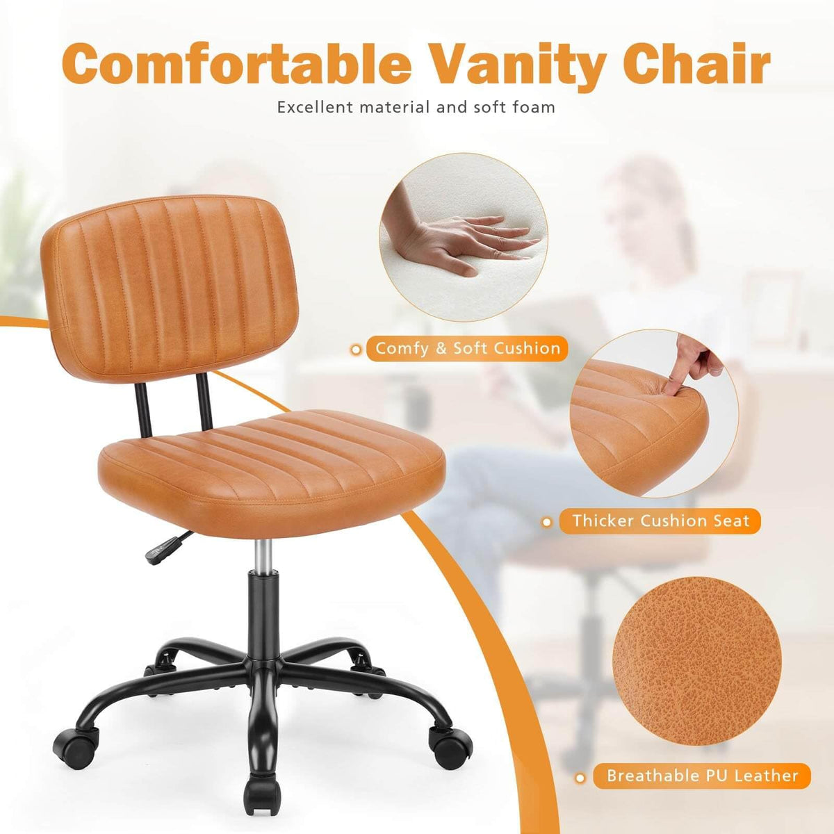 Orange Adjustable Height Swivel Rolling Office Chair Y593