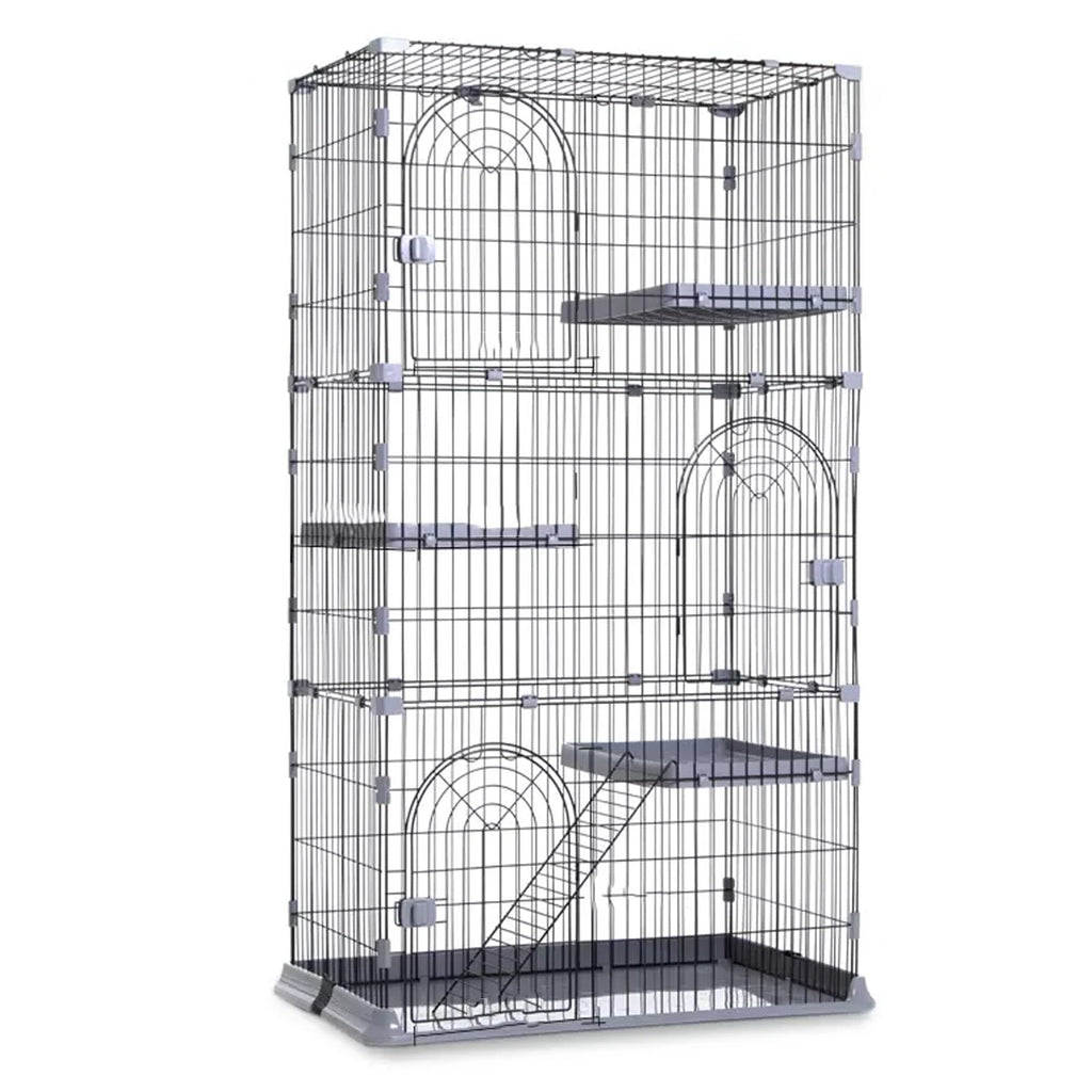 3/4-Tier Wire Cat Cage Playpen Kennel with Hammock and 3 Platforms E2255