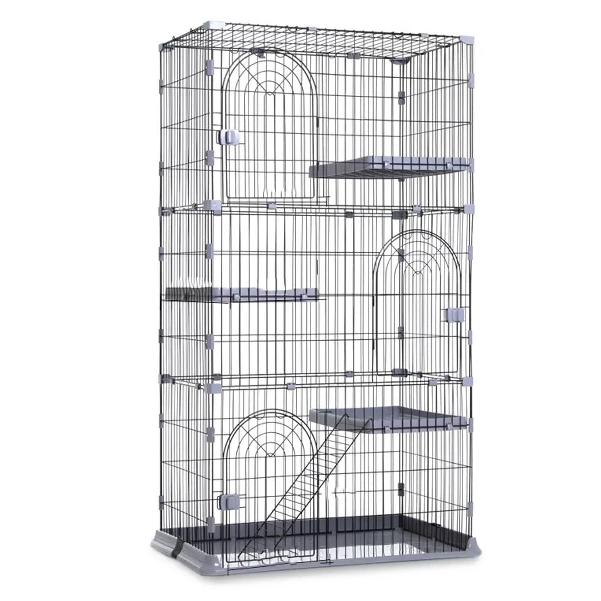 3/4-Tier Wire Cat Cage Playpen Kennel with Hammock and 3 Platforms E2255