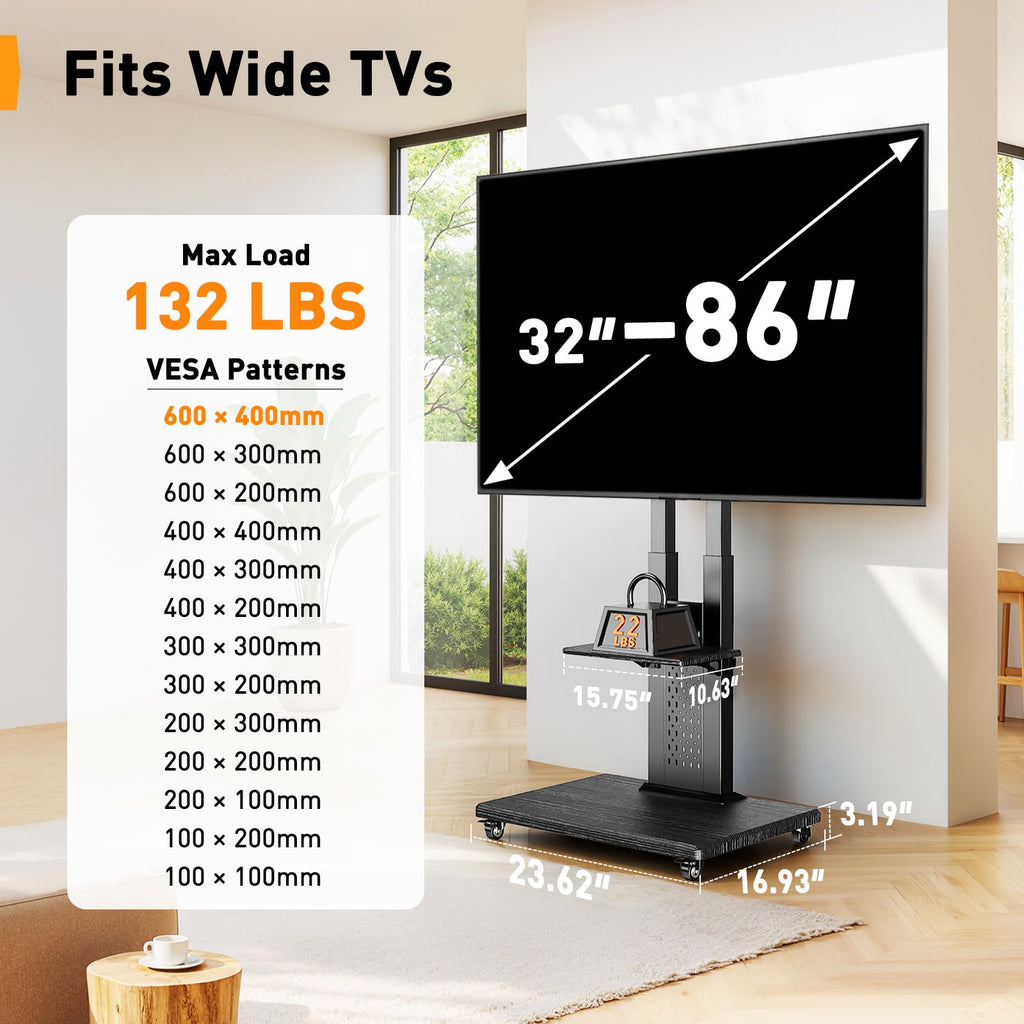 Rolling TV Stand with Pegboard for 32–86 inch TVs Z626