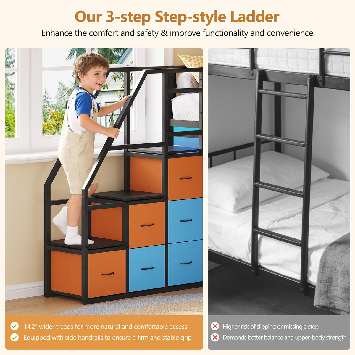Twin Over Twin Bunk Bed with Stairs and 6 Storage Drawers J622619