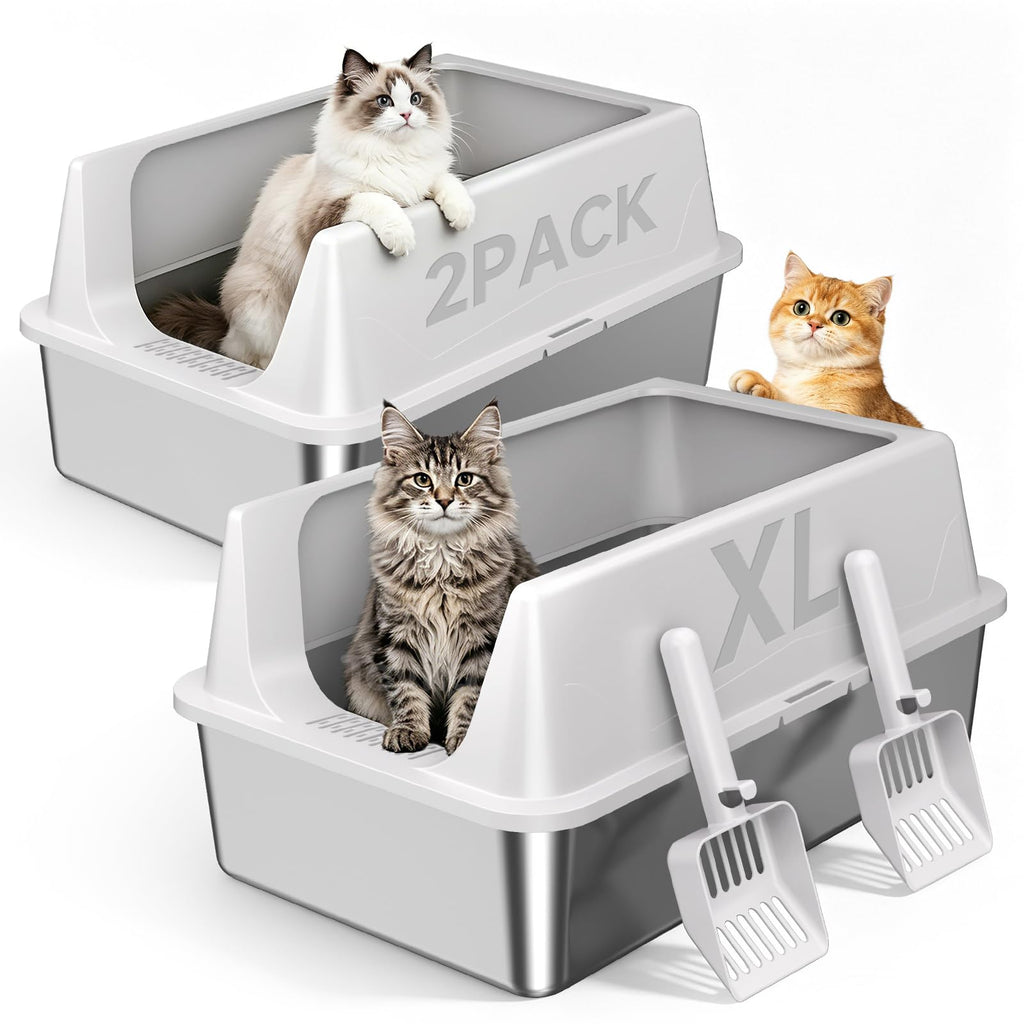 2 Pack XL Stainless Steel Litter Box with High Sides A917346