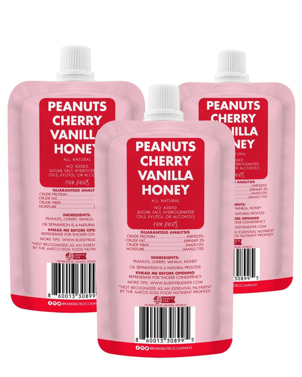 3pk Natural Dog Peanut Butter 4oz Pouches U2430