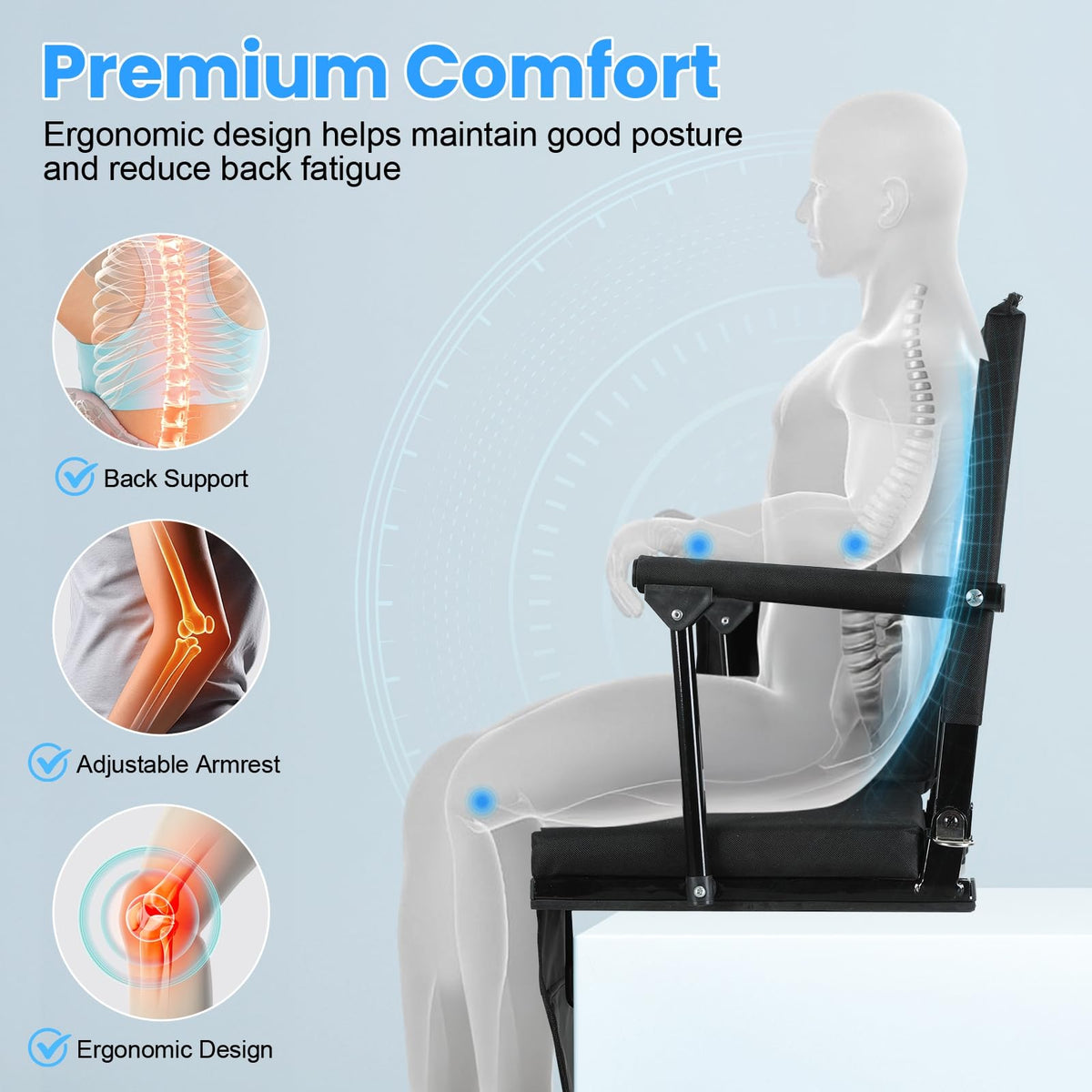 2 Pcs Folding Stadium Seat with Back Support and Cushion L9324