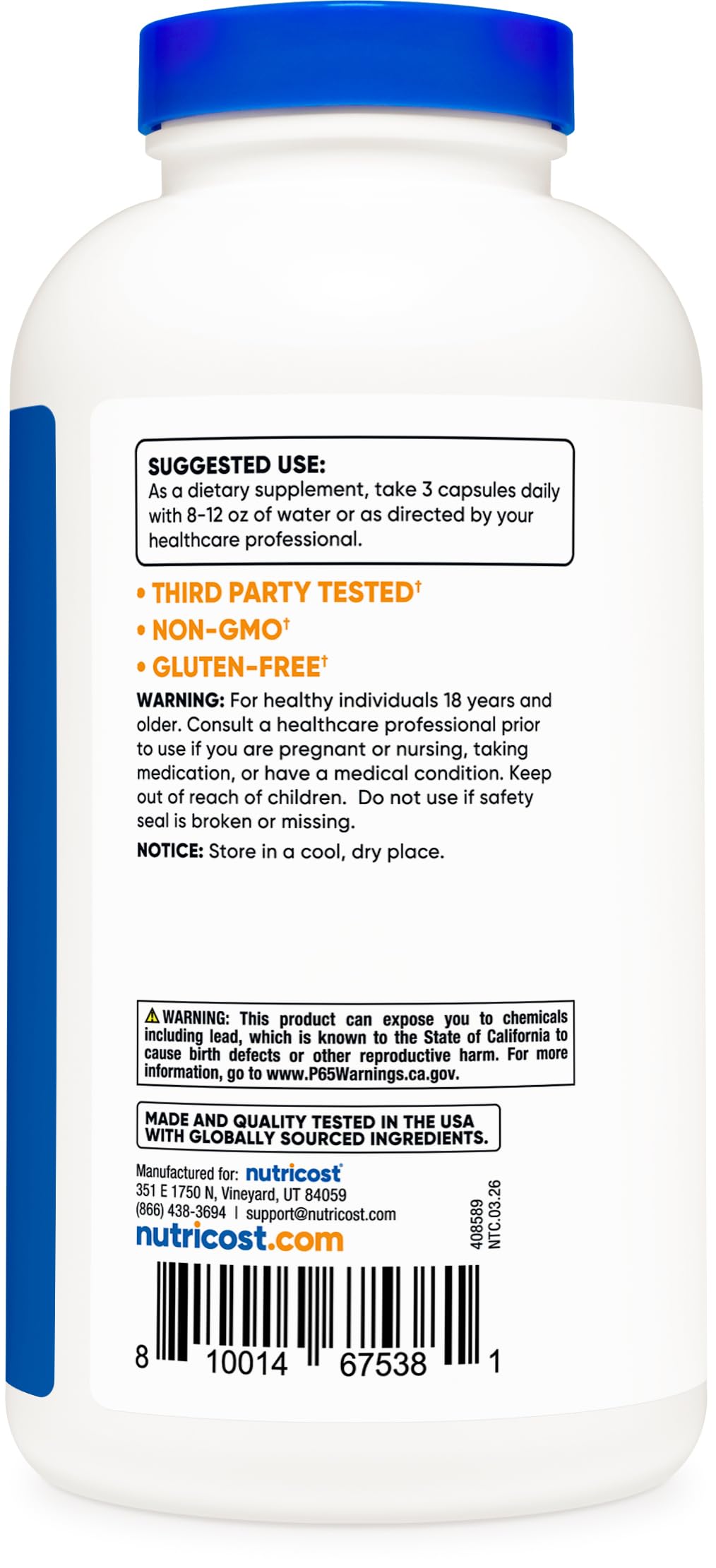 Psyllium Husk 1500mg 500 Capsules Gluten Free F242