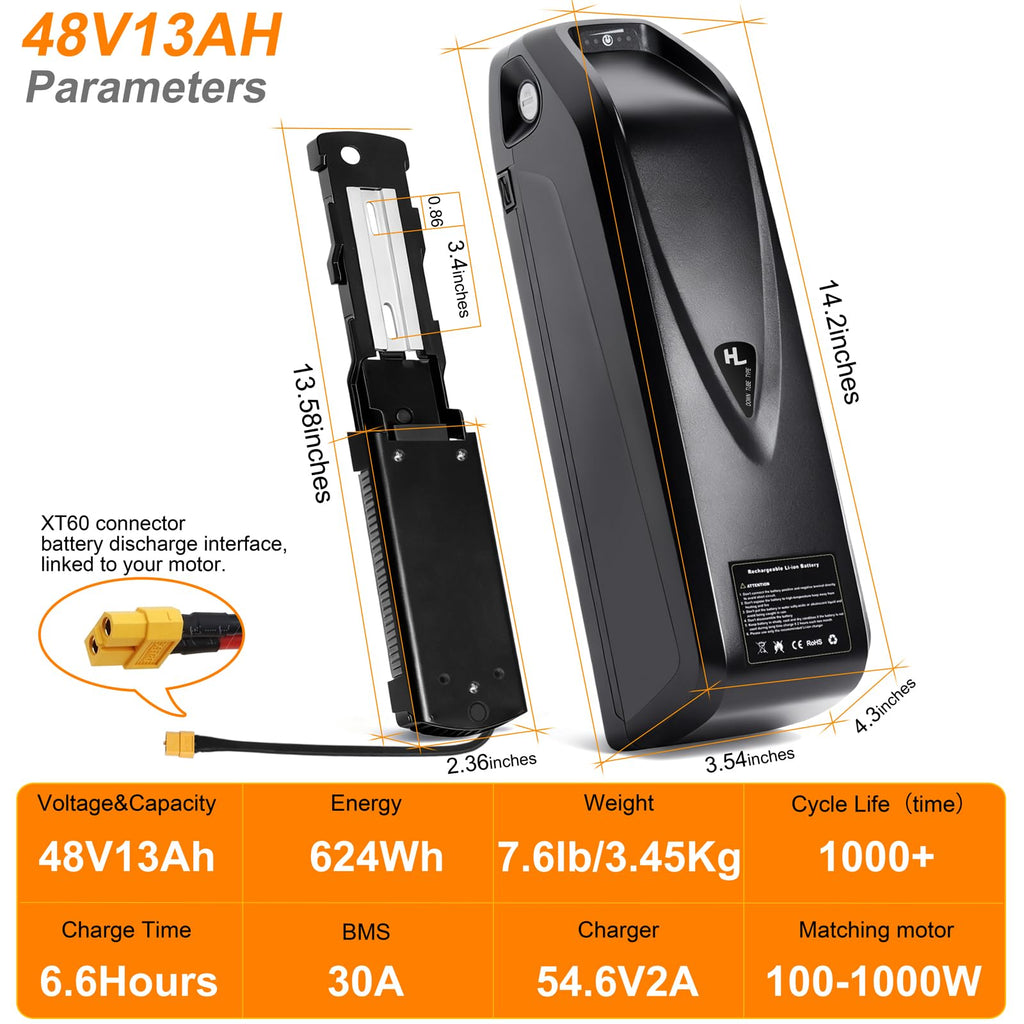 48V 13Ah Lithium Ebike Battery Pack with 30A BMS E7922