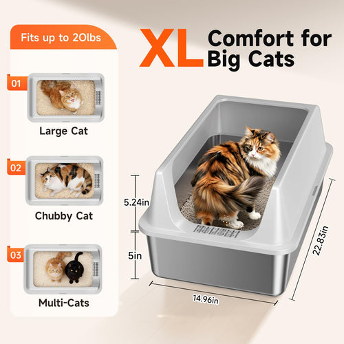 2 Pack XL Stainless Steel Litter Box with High Sides A917346