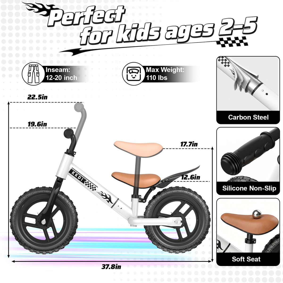 Adjustable Toddler Balance Bike with Fender and LED Tires L120906