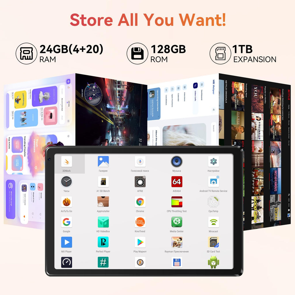 10.1" Android Tablet with Octa-core Processor 24GB RAM 128GB ROM HD IPS Touchscreen A6536
