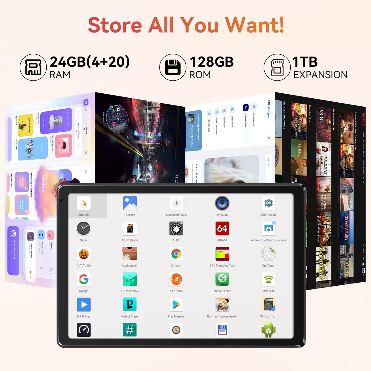 10.1" Android Tablet with Octa-core Processor 24GB RAM 128GB ROM HD IPS Touchscreen A6536