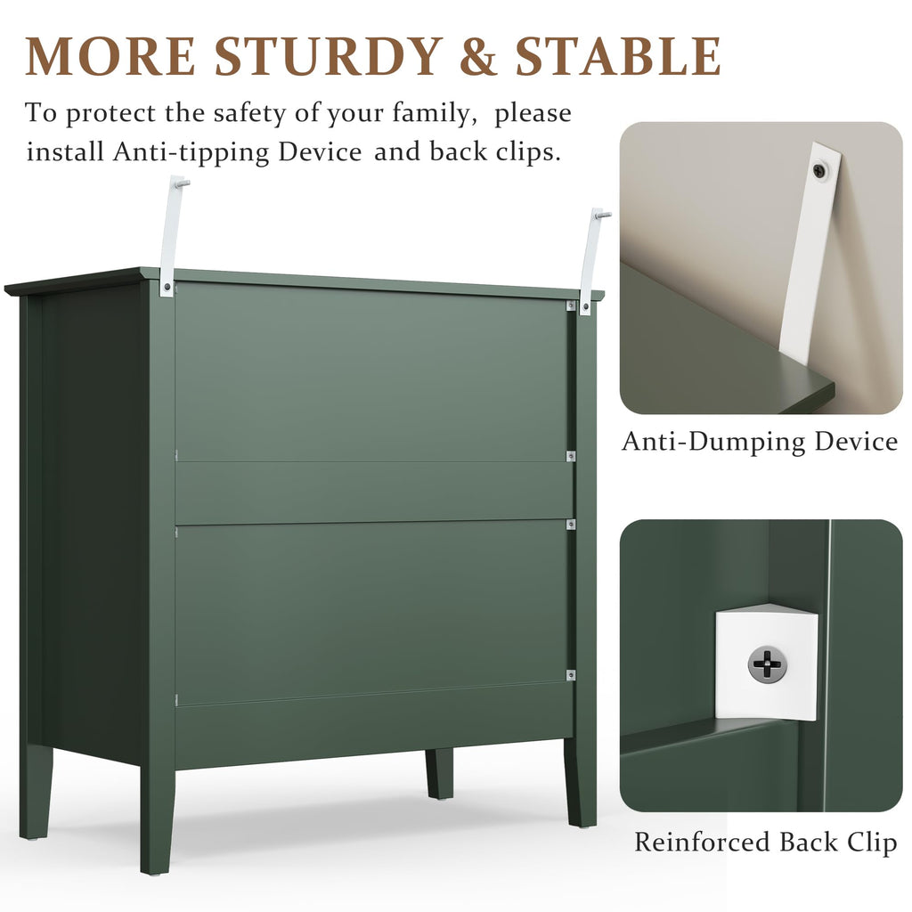 32" Dark Green 3 Drawer Nightstand Set of 2 V45677