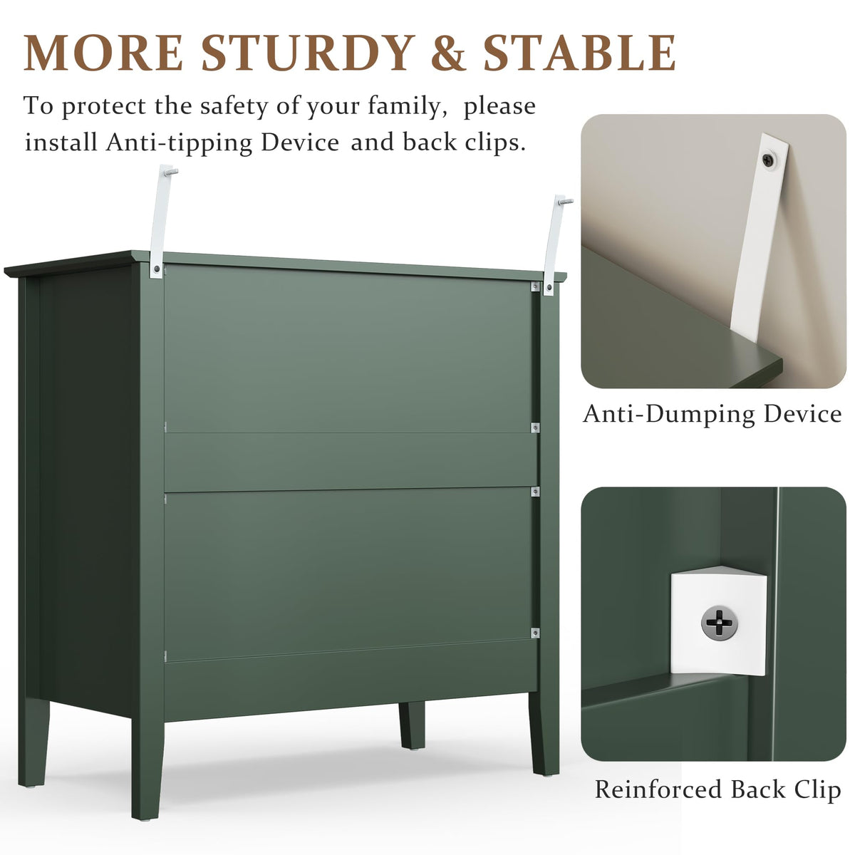 32" Dark Green 3 Drawer Nightstand Set of 2 V45677