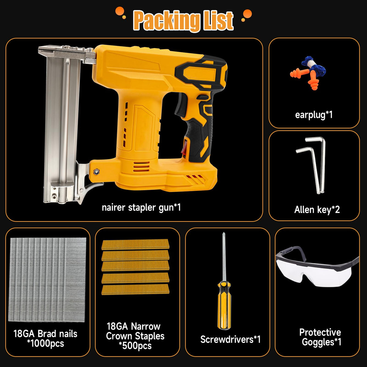 Cordless 2-in-1 Brad Nailer/Stapler Kit with 1000 Straight Nails, 500 U Nails I224854