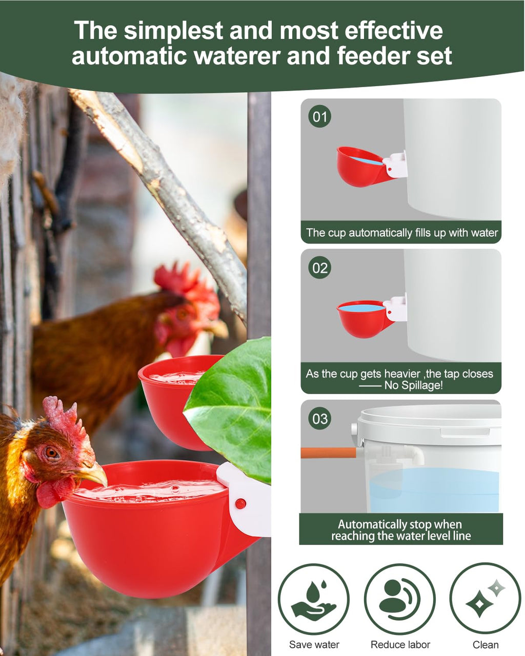 Automatic Chicken Waterer Kit with 4 Cups Z5817