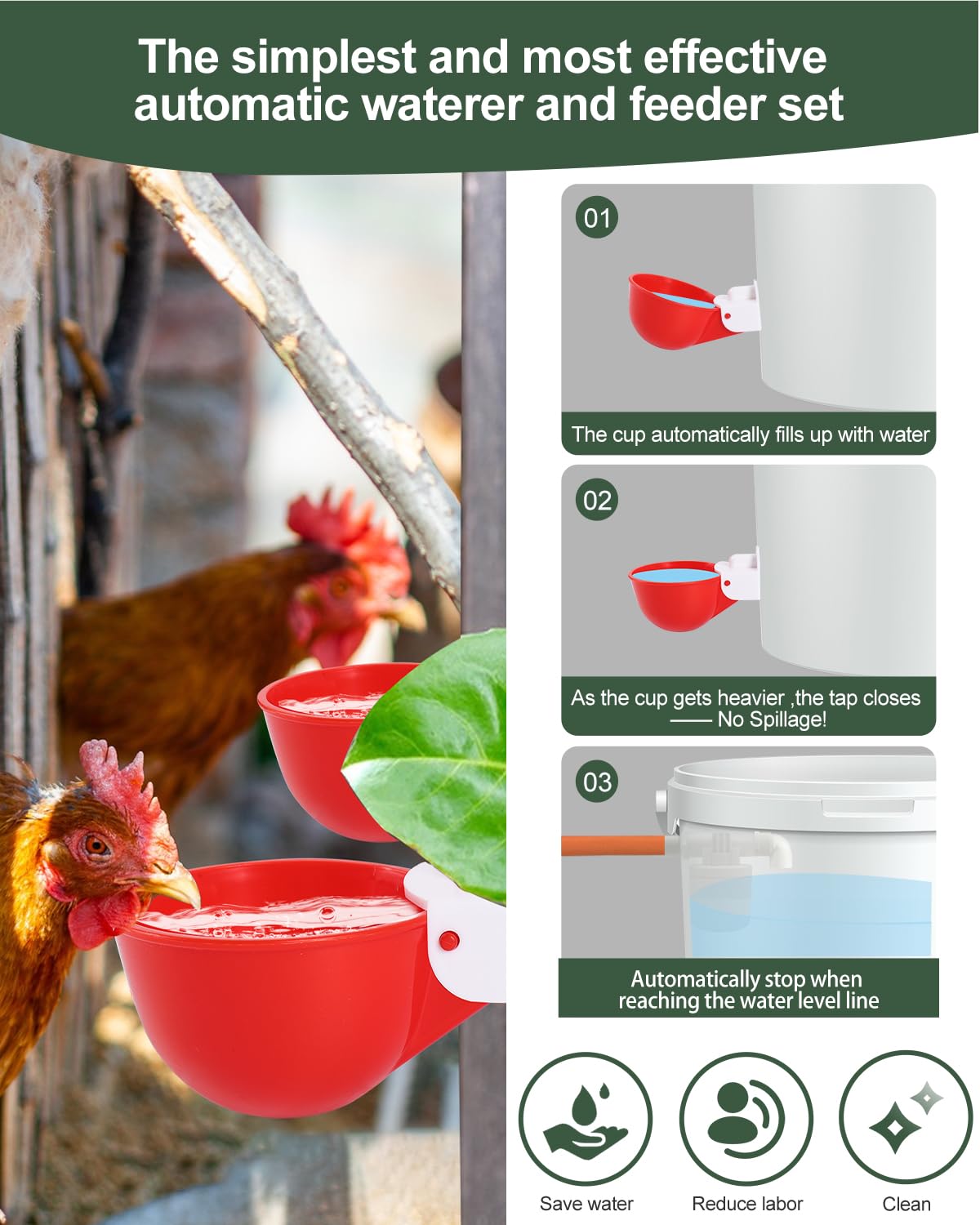 Automatic Chicken Waterer Kit with 4 Cups Z5817
