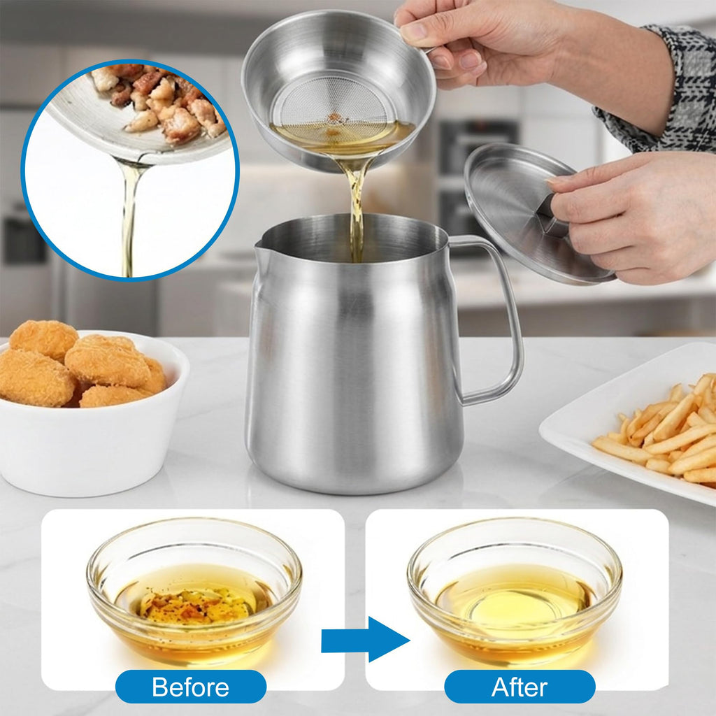 68oz Stainless Steel Oil Filter Pot with Fryer Basket W141