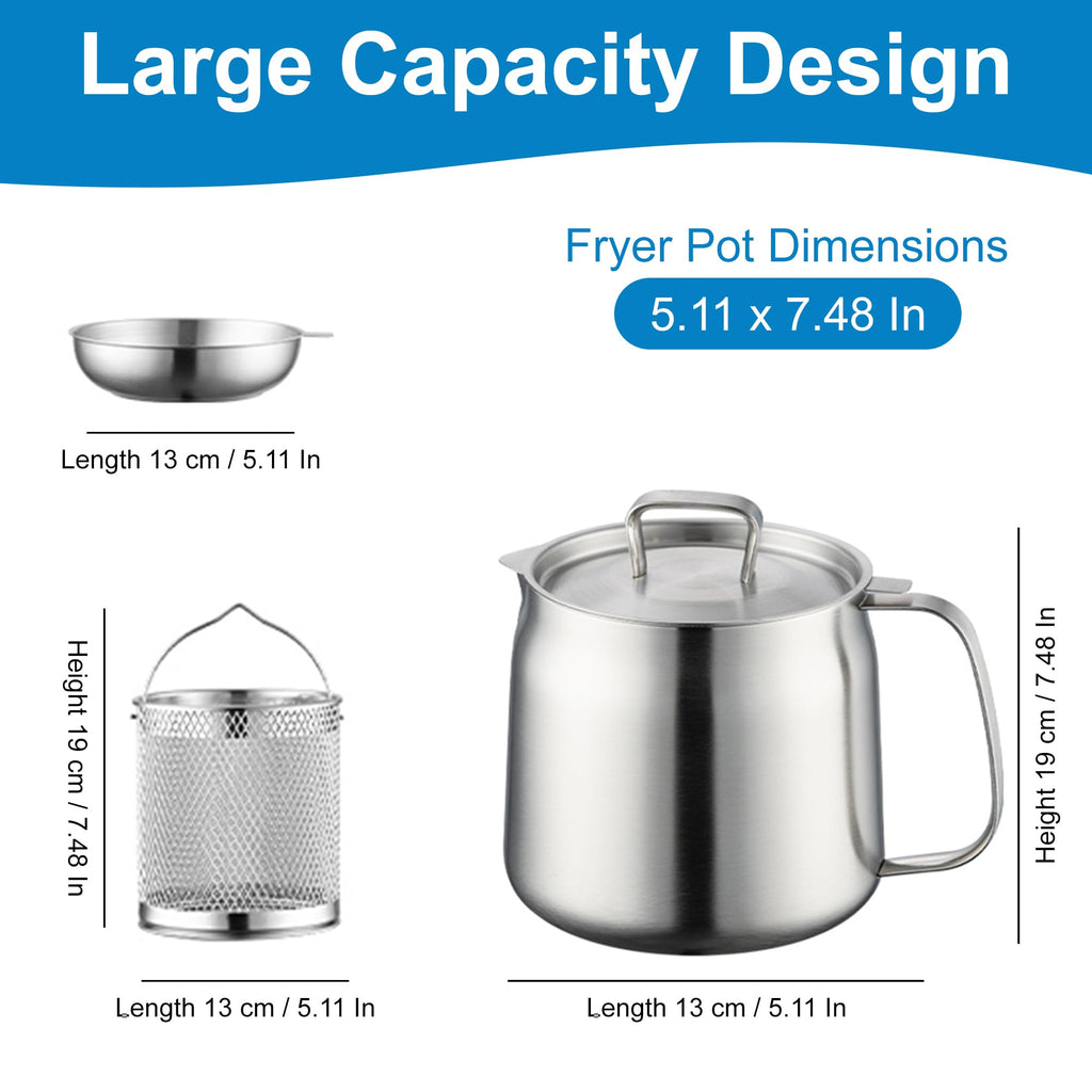 68oz Stainless Steel Oil Filter Pot with Fryer Basket W141