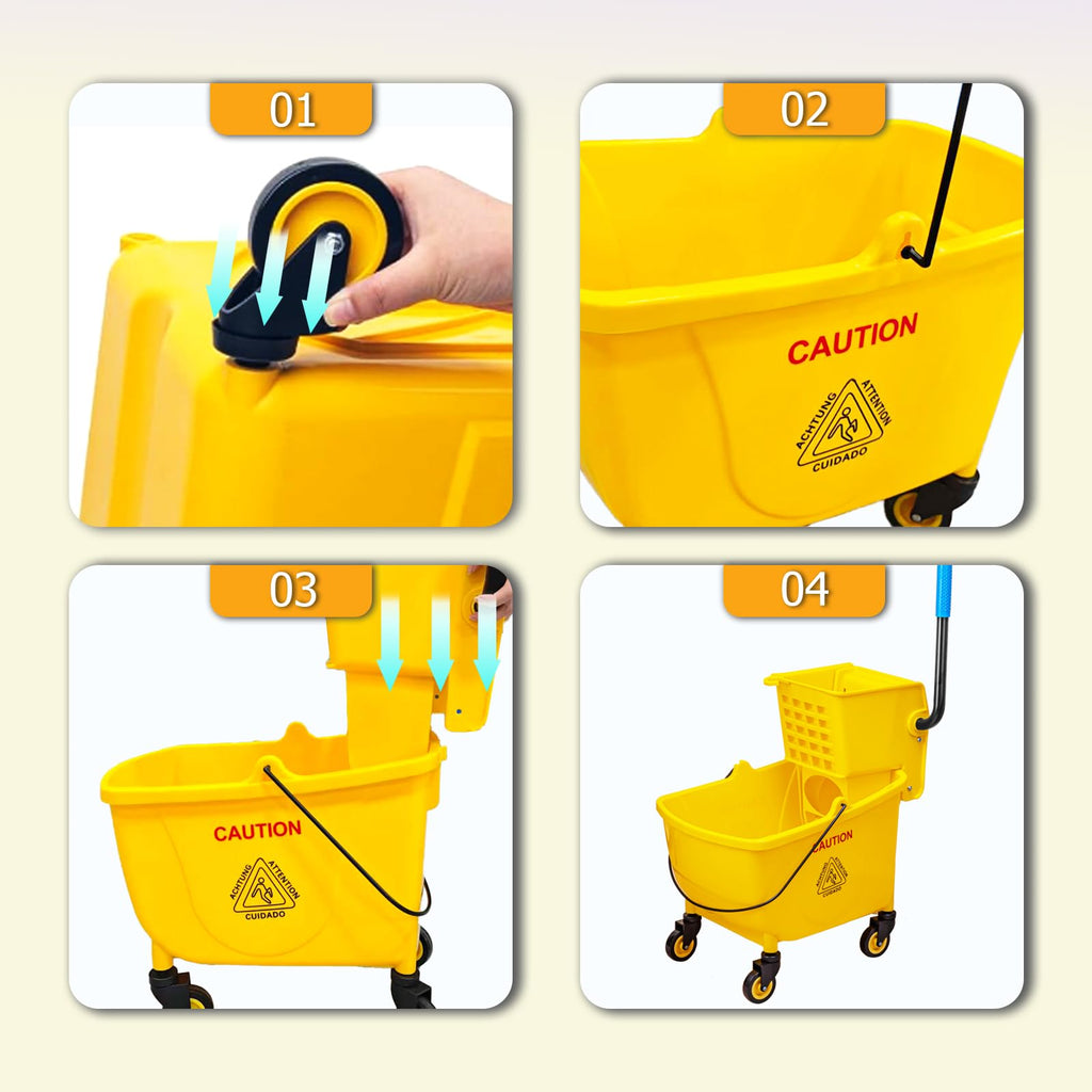 33 Qt Mop Bucket with Side-Press Wringer and Cotton Mop S958164