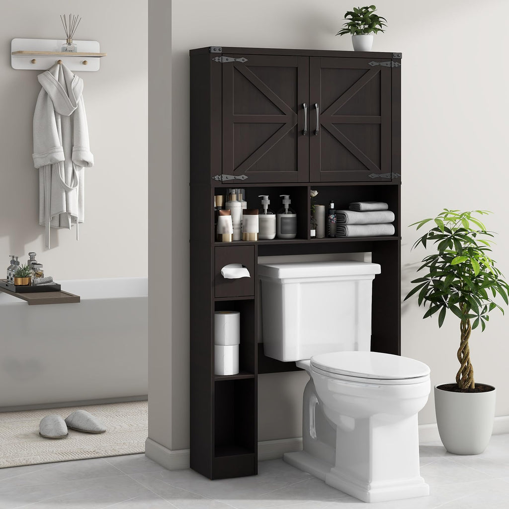 Over The Toilet Storage Cabinet with 2 Barn Doors, Walnut Z3299