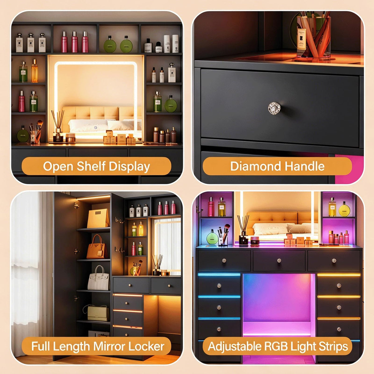Full Length Mirror Vanity Desk with LED Mirror and 11 Drawers I4078