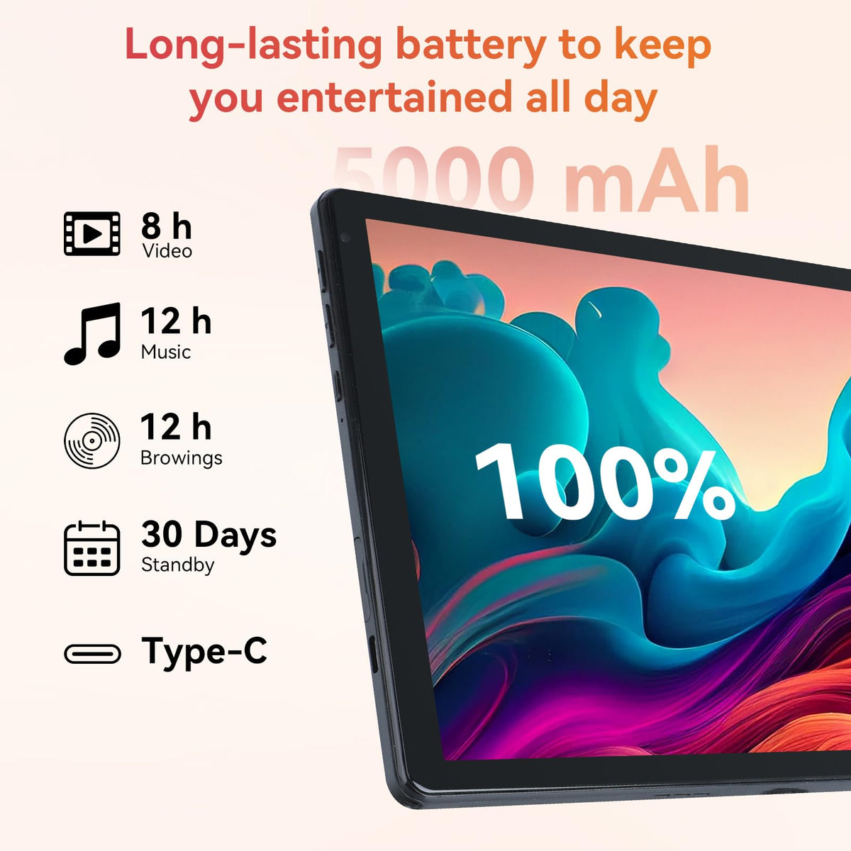 10.1" Android Tablet with Octa-core Processor 24GB RAM 128GB ROM HD IPS Touchscreen A6536