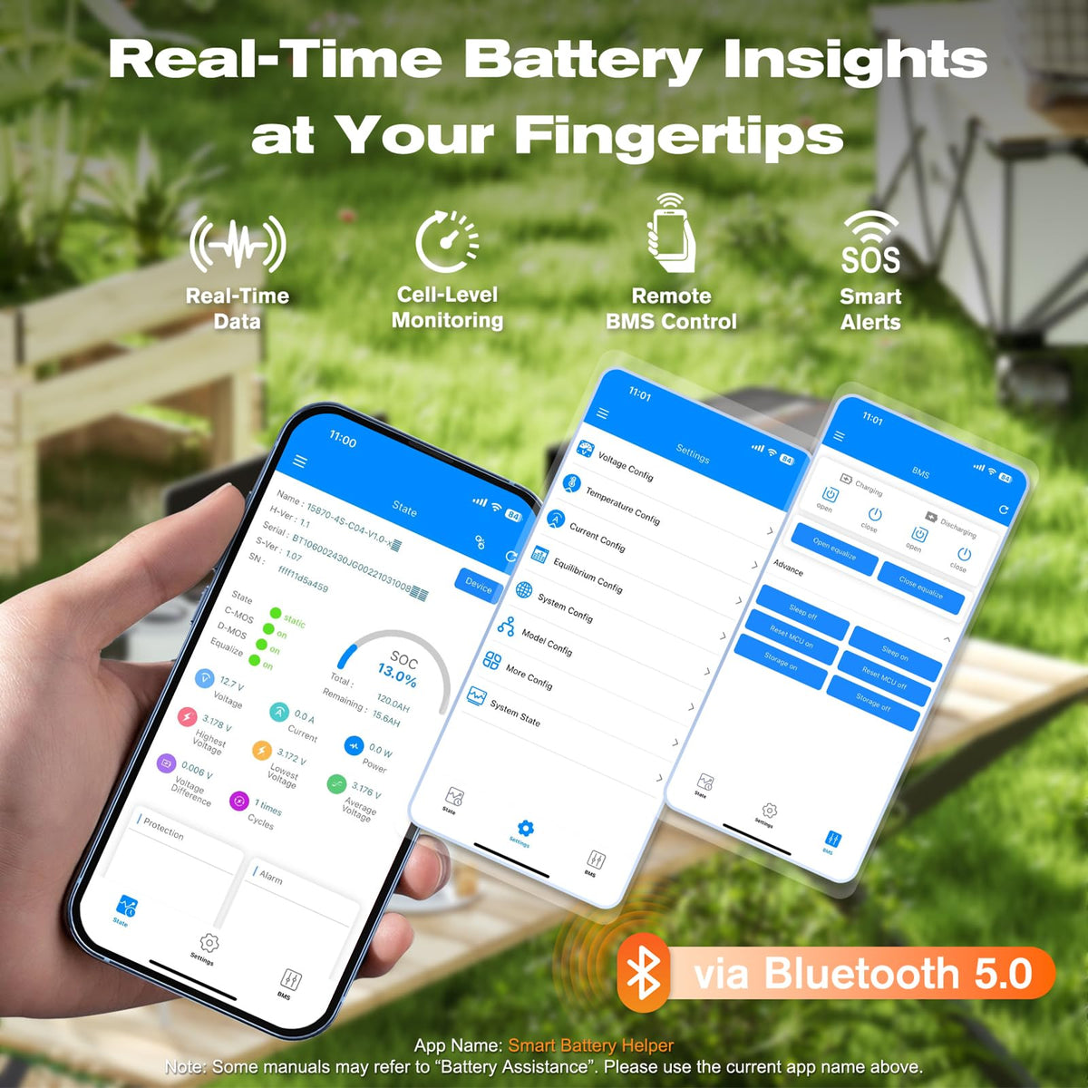 12V 100Ah Mini LiFePO4 Lithium Battery with Bluetooth, Smart BMS C28772