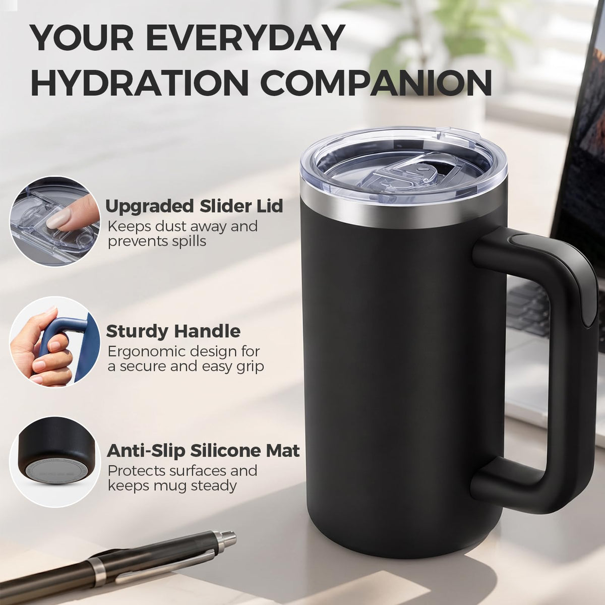 20oz Insulated Coffee Mug With Handle Ocean Blue N48289