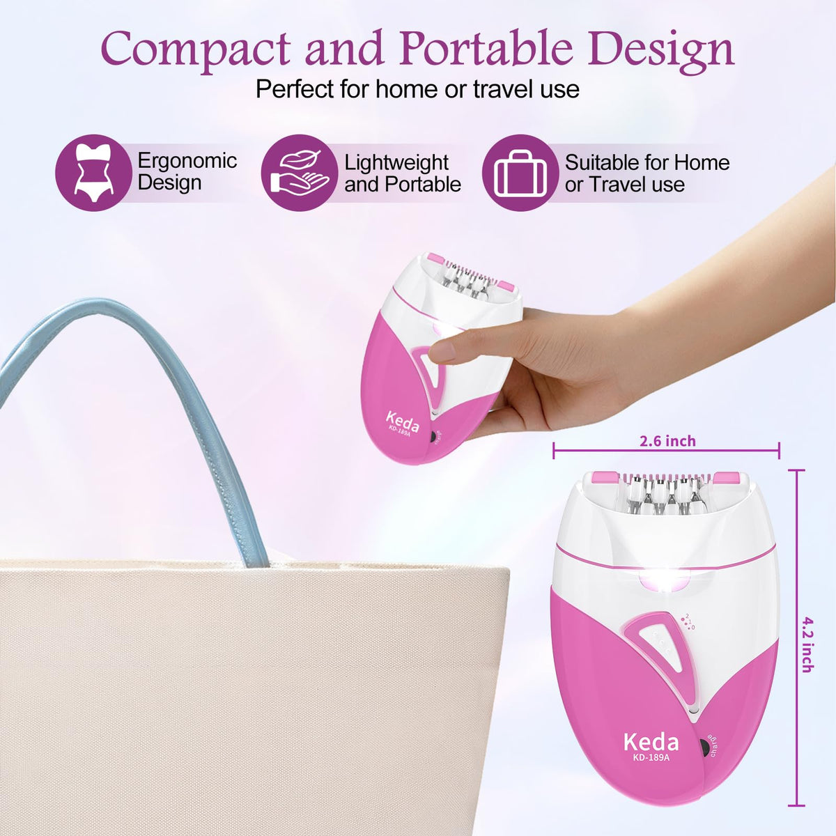 Rechargeable Cordless Electric Epilator with 2 Speed & LED Light W467541