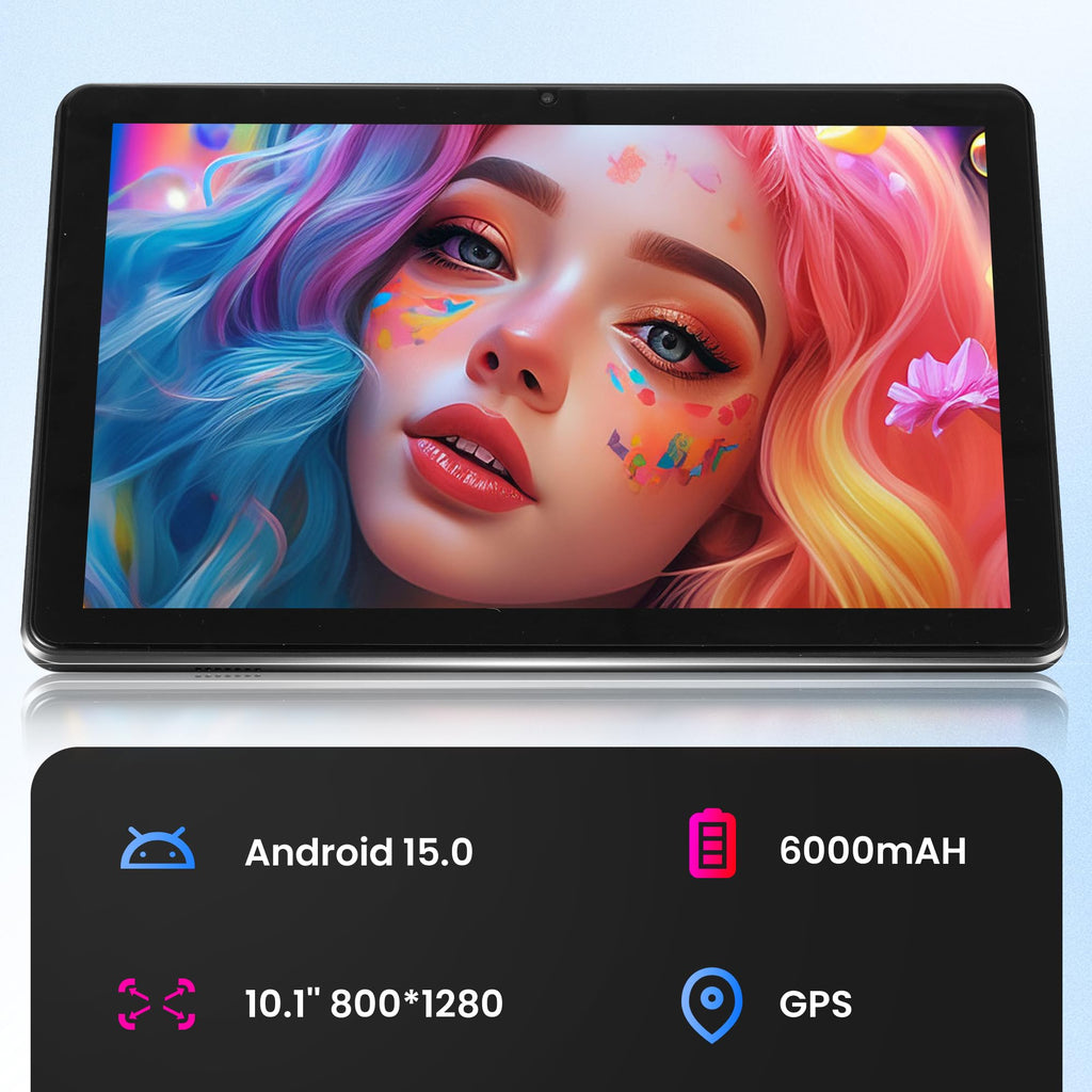 Android 15 Tablet, 10.1 Inch 18GB RAM 128GB ROM, 1TB Expandable, 1280 * 800 HD Display, 5G WiFi, BT5, 6000mAh Battery, GMS R161