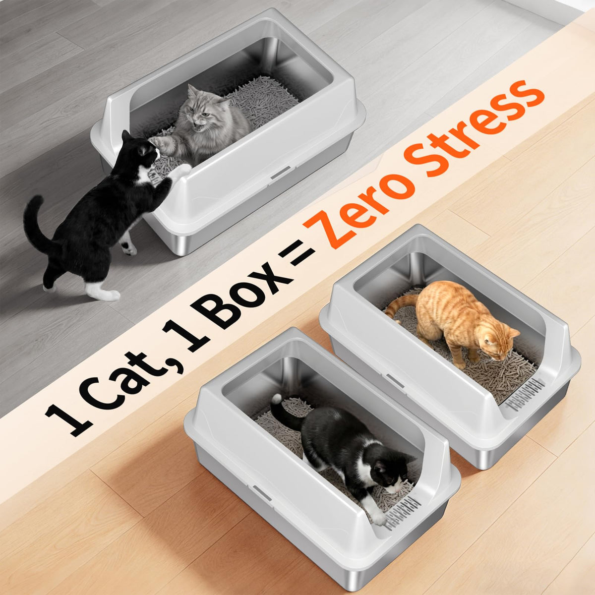 2 Pack XL Stainless Steel Litter Box with High Sides A917346