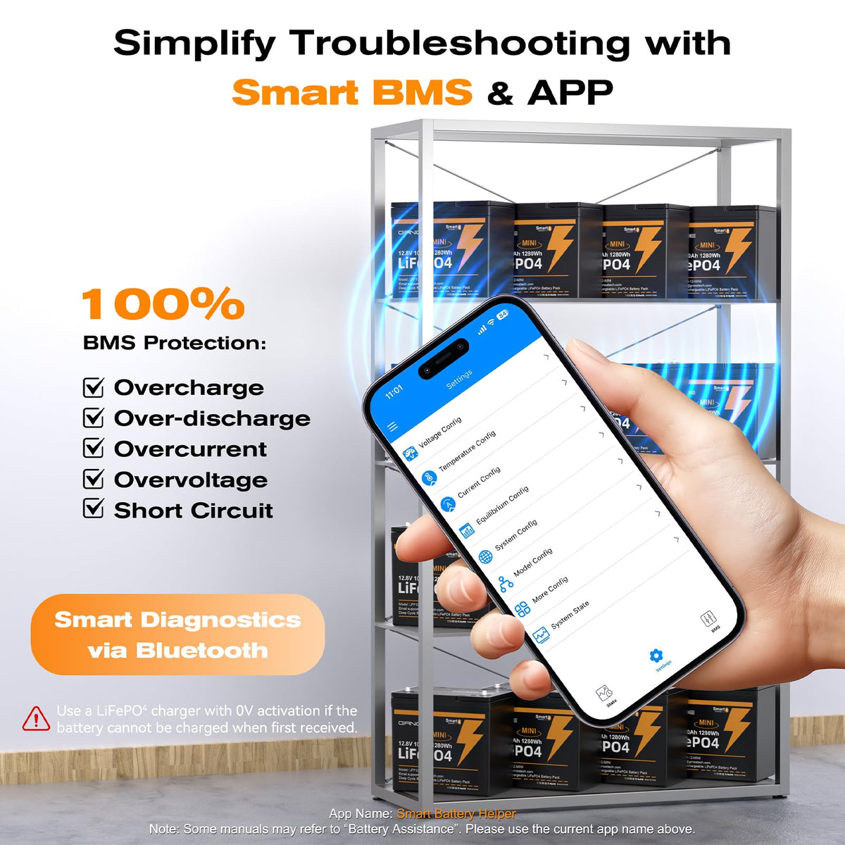 12V 100Ah Mini LiFePO4 Lithium Battery with Bluetooth, Smart BMS C28772