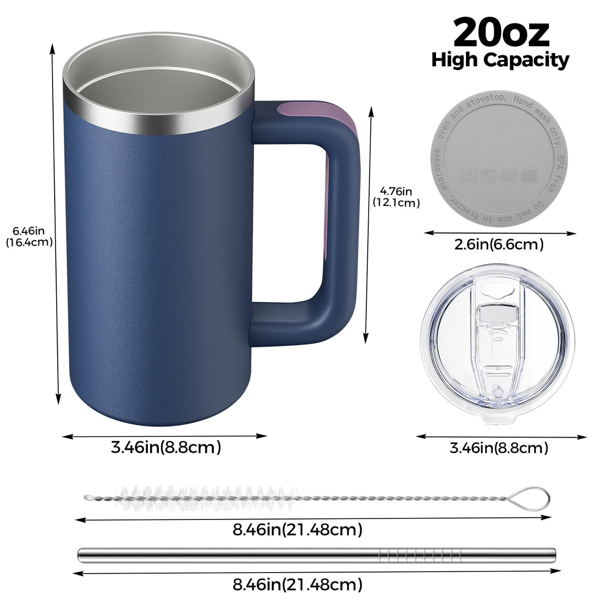 20oz Insulated Coffee Mug With Handle Ocean Blue N48289