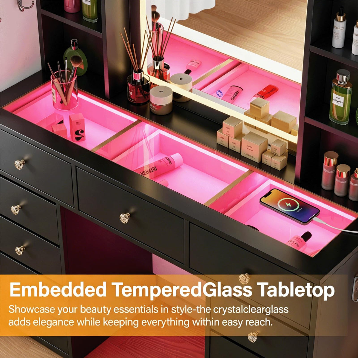 Full Length Mirror Vanity Desk with LED Mirror and 11 Drawers I4078