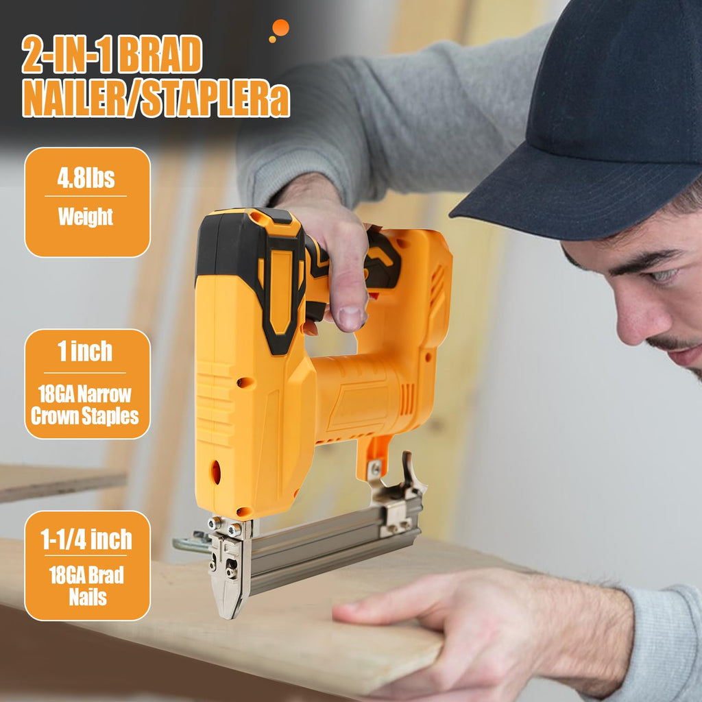 Cordless 2-in-1 Brad Nailer/Stapler Kit with 1000 Straight Nails, 500 U Nails I224854