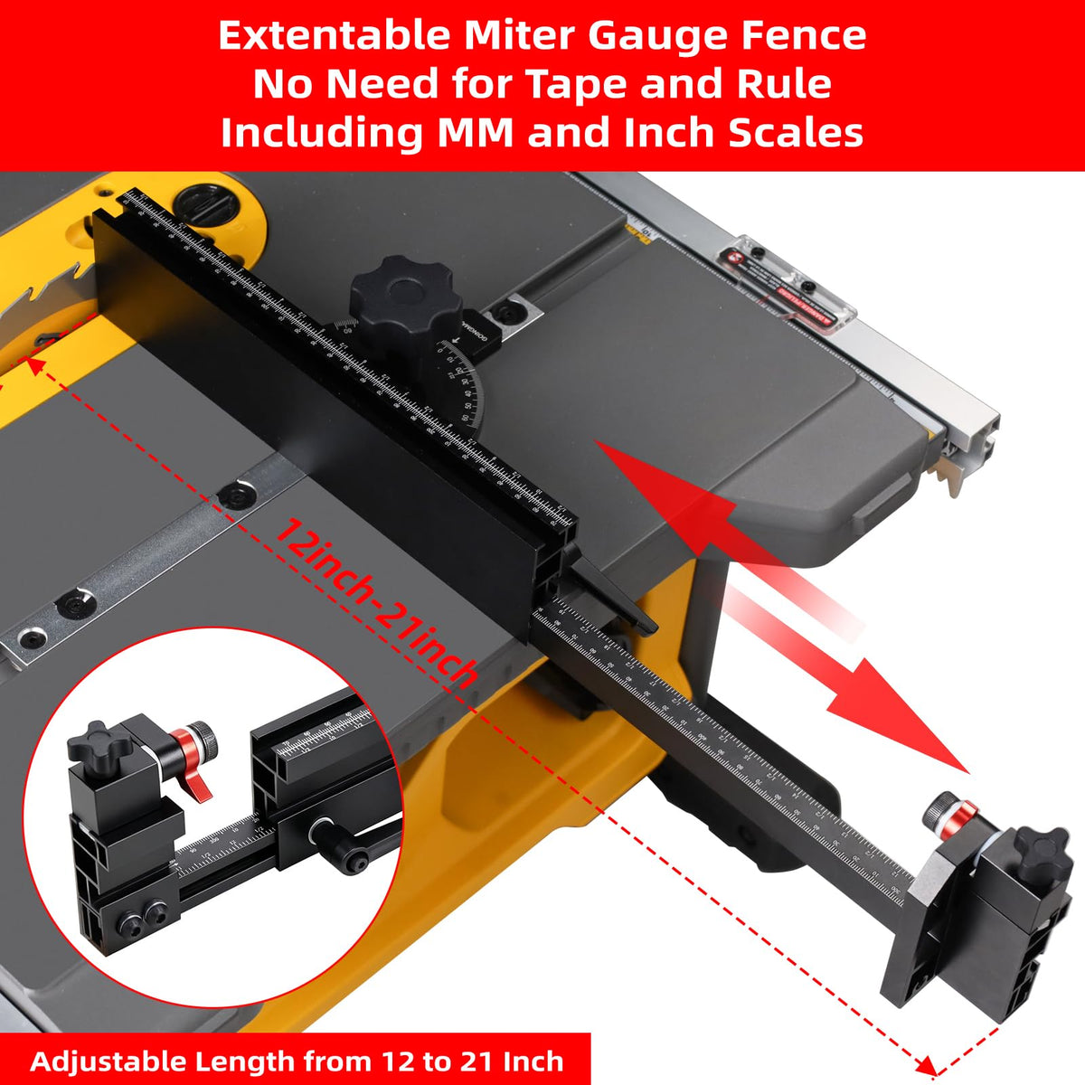 Small Table Saw Miter Gauge with Extendable Fence J69171