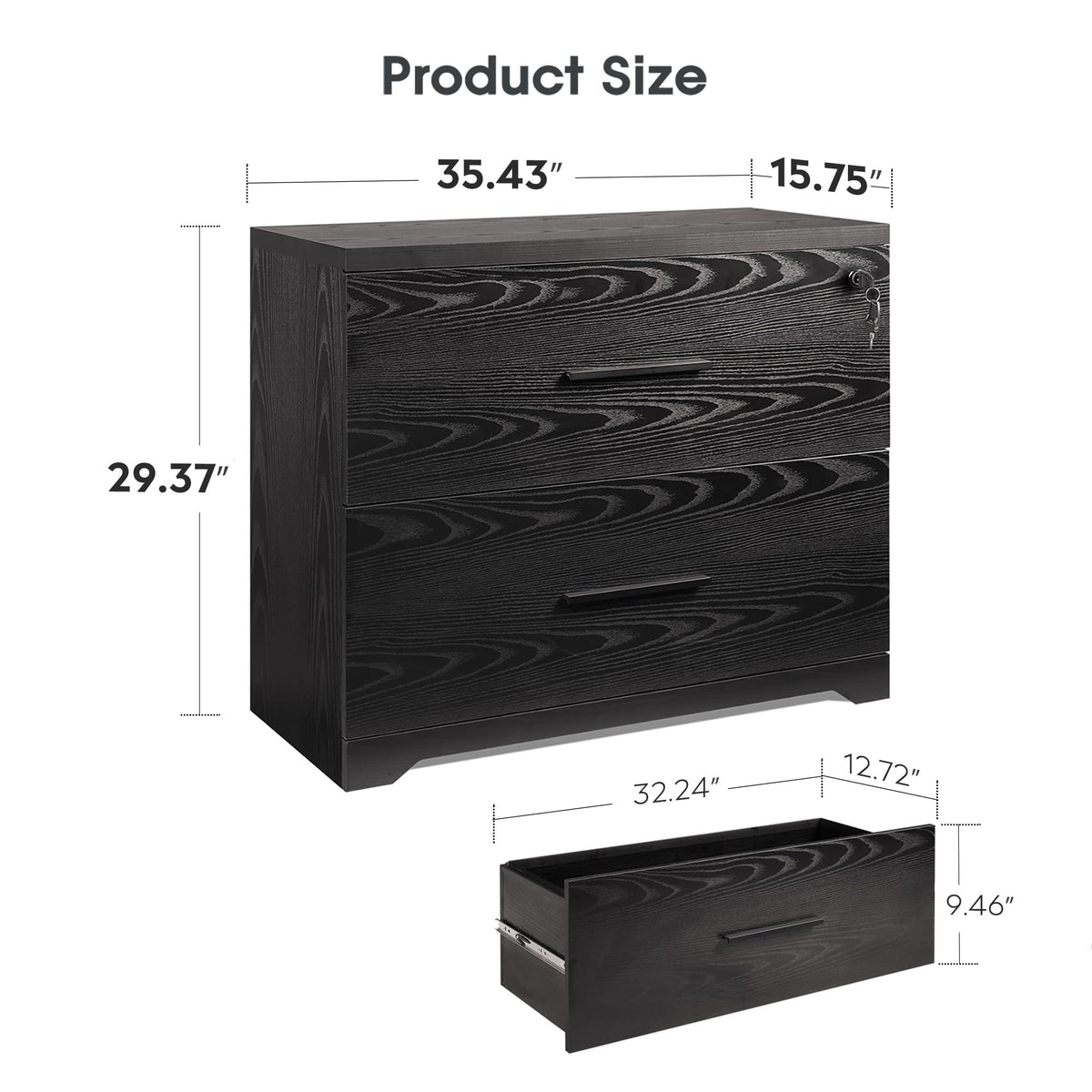 Black 2 Drawer Lateral File Cabinet with Lock Y591