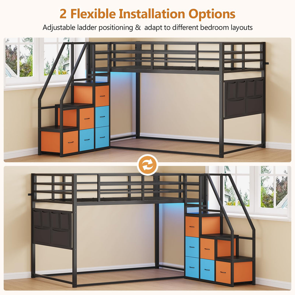 Twin Over Twin Bunk Bed with Stairs and 6 Storage Drawers J622619