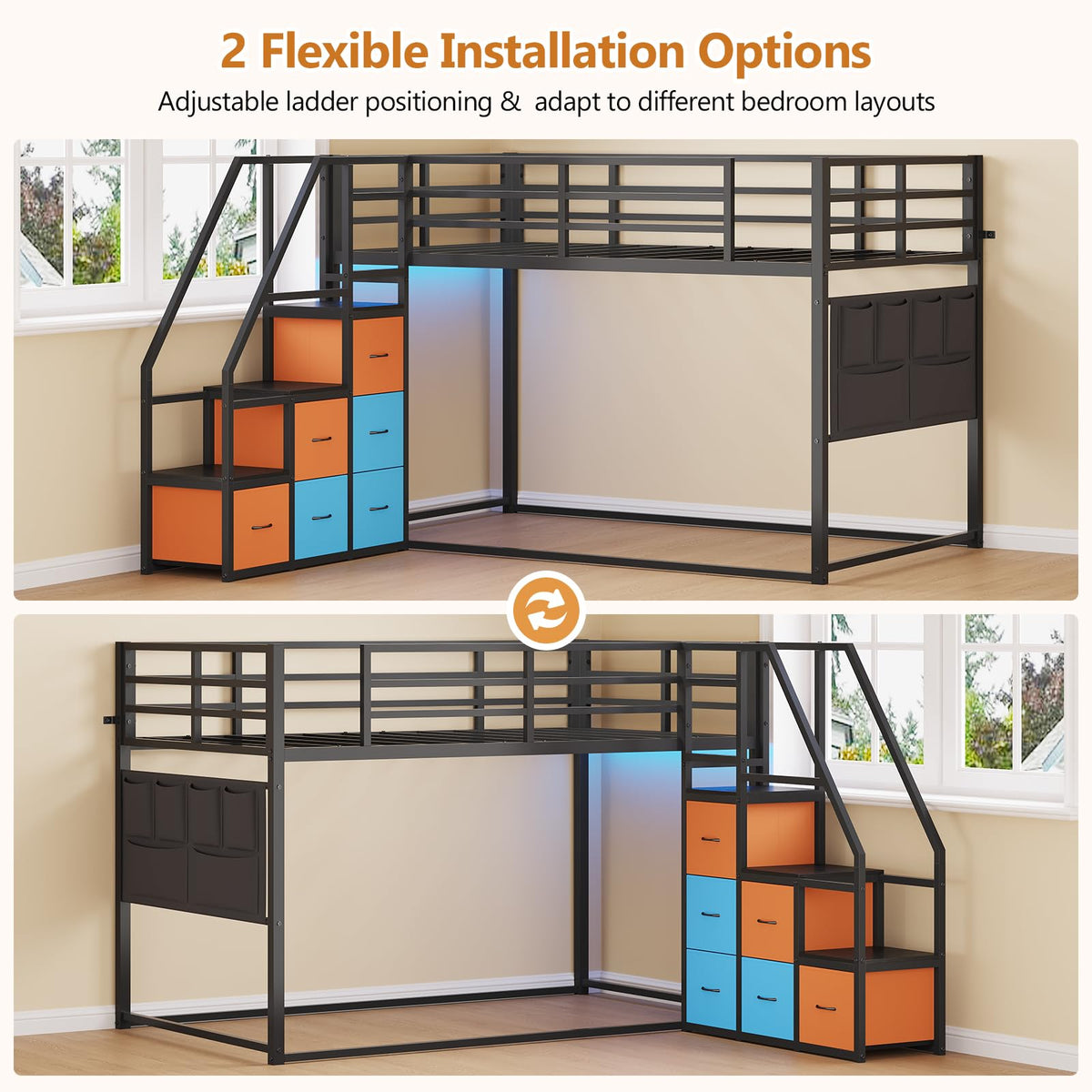 Twin Over Twin Bunk Bed with Stairs and 6 Storage Drawers J622619
