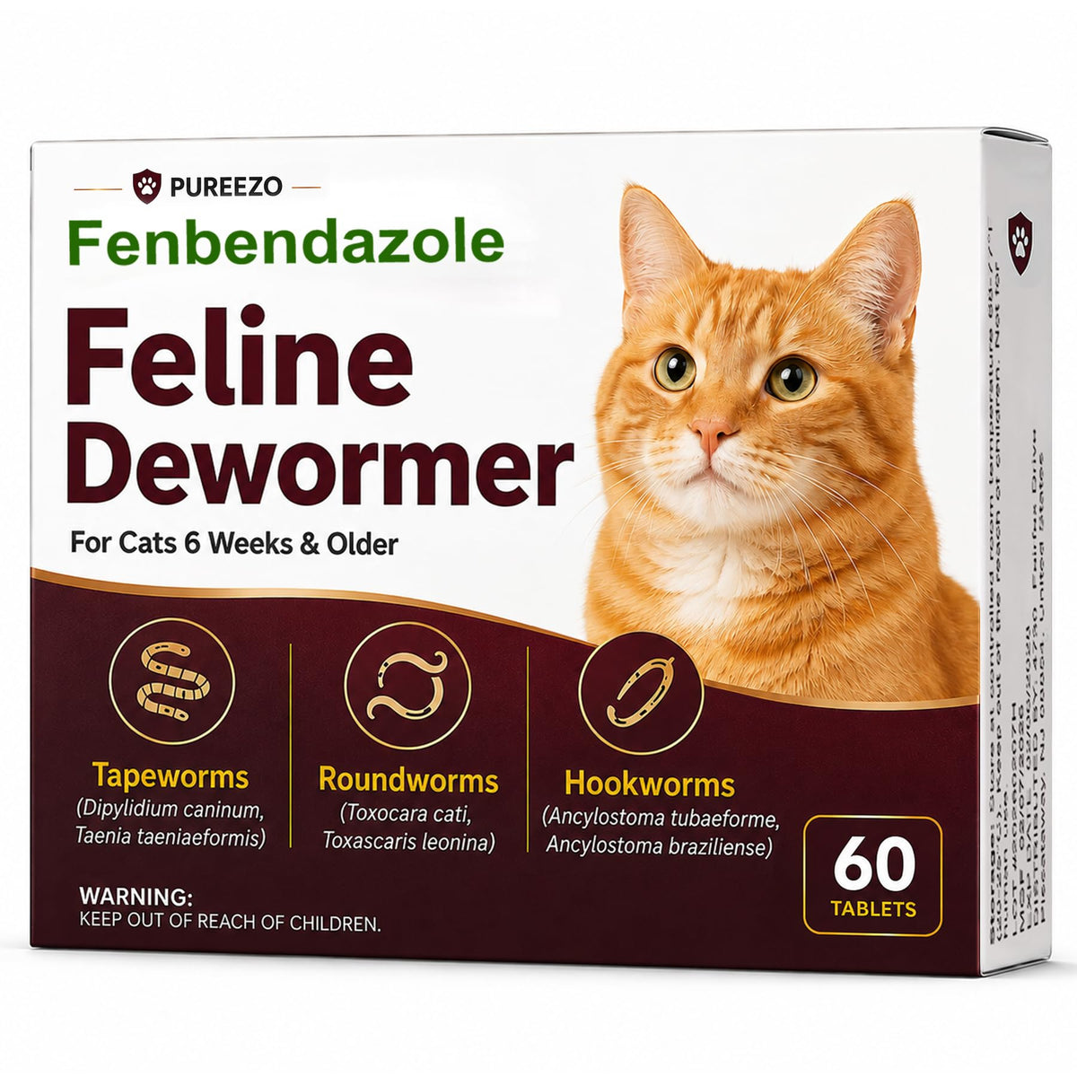 Cat Dewormer Tablets for Tapeworms, Roundworms & Hookworms W526895